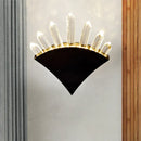 Modern black fan crystal wall light fixture bedroom sconce