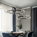 Modern black glass bubble chandelier dining room light with ring