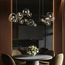 Modern black glass bubble chandelier dining room light with ring