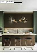 Modern black glass globe pendant light for dining table
