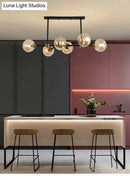 DecorBites™ Modern Black Glass Island Pendant Light with 6 Spherical Lights for Dining Table