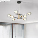 DecorBites™ Modern Black & Gold 8-Light Pendant Chandelier with Clear Glass - Ball Living Room Hanging Lighting