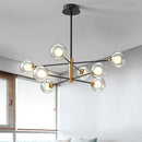 DecorBites™ Modern Black & Gold 8-Light Pendant Chandelier with Clear Glass - Ball Living Room Hanging Lighting