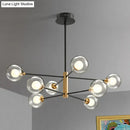 DecorBites™ Modern Black & Gold 8-Light Pendant Chandelier with Clear Glass - Ball Living Room Hanging Lighting