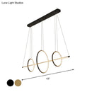 DecorBites™ Modern Black/Gold Acrylic Linear Suspension Light with 3-Ring Design - Island Pendant Lighting