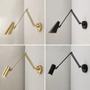 Modern black & gold adjustable swing arm wall lamp bedroom sconce