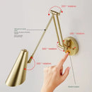 Modern black & gold adjustable swing arm wall lamp bedroom sconce