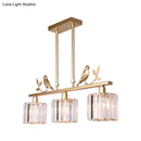 DecorBites™ Modern Black/Gold Chandelier Lamp with Clear Crystal Drum Shade, Bird Accent - 3 Heads Hanging Light Fixture