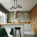 DecorBites™ Modern Black/Gold Chandelier Lamp with Clear Crystal Drum Shade, Bird Accent - 3 Heads Hanging Light Fixture