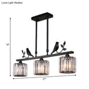 DecorBites™ Modern Black/Gold Chandelier Lamp with Clear Crystal Drum Shade, Bird Accent - 3 Heads Hanging Light Fixture