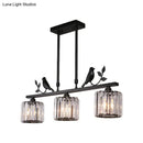 DecorBites™ Modern Black/Gold Chandelier Lamp with Clear Crystal Drum Shade, Bird Accent - 3 Heads Hanging Light Fixture