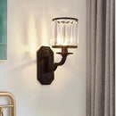 Modern black & gold clear crystal wall sconce for bedroom