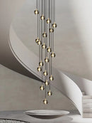 Modern black & gold crystal chandelier led staircase pendant light