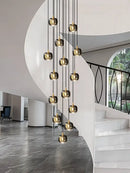 Modern black & gold crystal chandelier led staircase pendant light