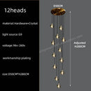 Modern black & gold crystal chandelier led staircase pendant light