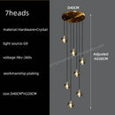 Modern black & gold crystal chandelier led staircase pendant light