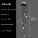 Modern black & gold crystal chandelier led staircase pendant light