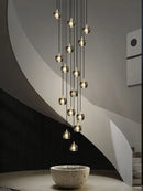 Modern black & gold crystal chandelier led staircase pendant light