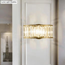Modern black & gold crystal half cylinder wall sconce bedroom light