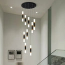 Modern black & gold crystal led chandelier staircase pendant light