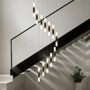 Modern black & gold crystal led chandelier staircase pendant light