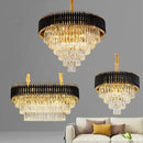 Modern black & gold crystal led pendant chandelier living room