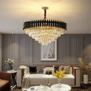 Modern black & gold crystal led pendant chandelier living room