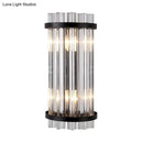 Modern black & gold crystal rod cylinder wall sconce bedroom light