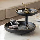 Modern black & gold double layer coffee table tray living room storage