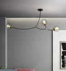 DecorBites™ Molecular Suspension Island Light: Minimalist Black-Gold Metal Design with Ball Glass Shade