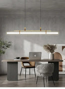 Modern black gold leather tube led pendant light – dining room