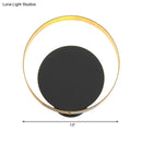 Modern black & gold led bedroom sconce with pull chain 12 inch fixture