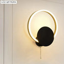 Modern black & gold led bedroom sconce with pull chain 12 inch fixture
