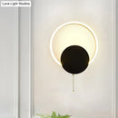 Modern black & gold led bedroom sconce with pull chain 12 inch fixture