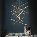 Modern black & gold led chandelier for staircase living room