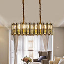 DecorBites™ Modern Black-Gold Crystal Inlaid Pendant Light - 8-Light, Oblong Shape - Ideal for Island Hanging