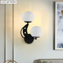 DecorBites™ Contemporary Bedroom Sconce Light: 2 Bulbs Black/Gold Wall Lamp with Milky Glass Ball Shades (Left/Right)