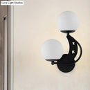 DecorBites™ Contemporary Bedroom Sconce Light: 2 Bulbs Black/Gold Wall Lamp with Milky Glass Ball Shades (Left/Right)