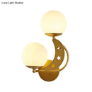 DecorBites™ Contemporary Bedroom Sconce Light: 2 Bulbs Black/Gold Wall Lamp with Milky Glass Ball Shades (Left/Right)