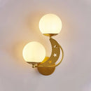 DecorBites™ Contemporary Bedroom Sconce Light: 2 Bulbs Black/Gold Wall Lamp with Milky Glass Ball Shades (Left/Right)