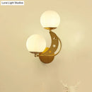 DecorBites™ Contemporary Bedroom Sconce Light: 2 Bulbs Black/Gold Wall Lamp with Milky Glass Ball Shades (Left/Right)