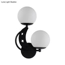 DecorBites™ Contemporary Bedroom Sconce Light: 2 Bulbs Black/Gold Wall Lamp with Milky Glass Ball Shades (Left/Right)