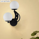 DecorBites™ Contemporary Bedroom Sconce Light: 2 Bulbs Black/Gold Wall Lamp with Milky Glass Ball Shades (Left/Right)