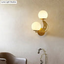 DecorBites™ Contemporary Bedroom Sconce Light: 2 Bulbs Black/Gold Wall Lamp with Milky Glass Ball Shades (Left/Right)