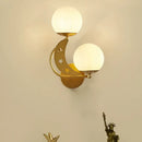 DecorBites™ Contemporary Bedroom Sconce Light: 2 Bulbs Black/Gold Wall Lamp with Milky Glass Ball Shades (Left/Right)
