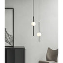 Modern black & gold pendant light with glass shade for living room