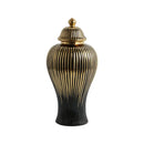 Modern black & gold ribbed ginger jar vase set living room decor