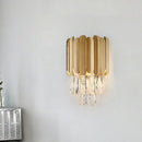 Modern black & gold wall lamp with clear crystal teardrop bedroom sconce