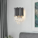 DecorBites™ Modern Gold/Smoke Grey Round Wall Mount Lighting with Clear Crystal Teardrop - 2 Bulb Wall Lamp