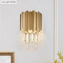 DecorBites™ Modern Gold/Smoke Grey Round Wall Mount Lighting with Clear Crystal Teardrop - 2 Bulb Wall Lamp